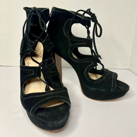 Vince Camuto Kamaye:  Black Lace-Up Platform Heel - Picture 1 of 7